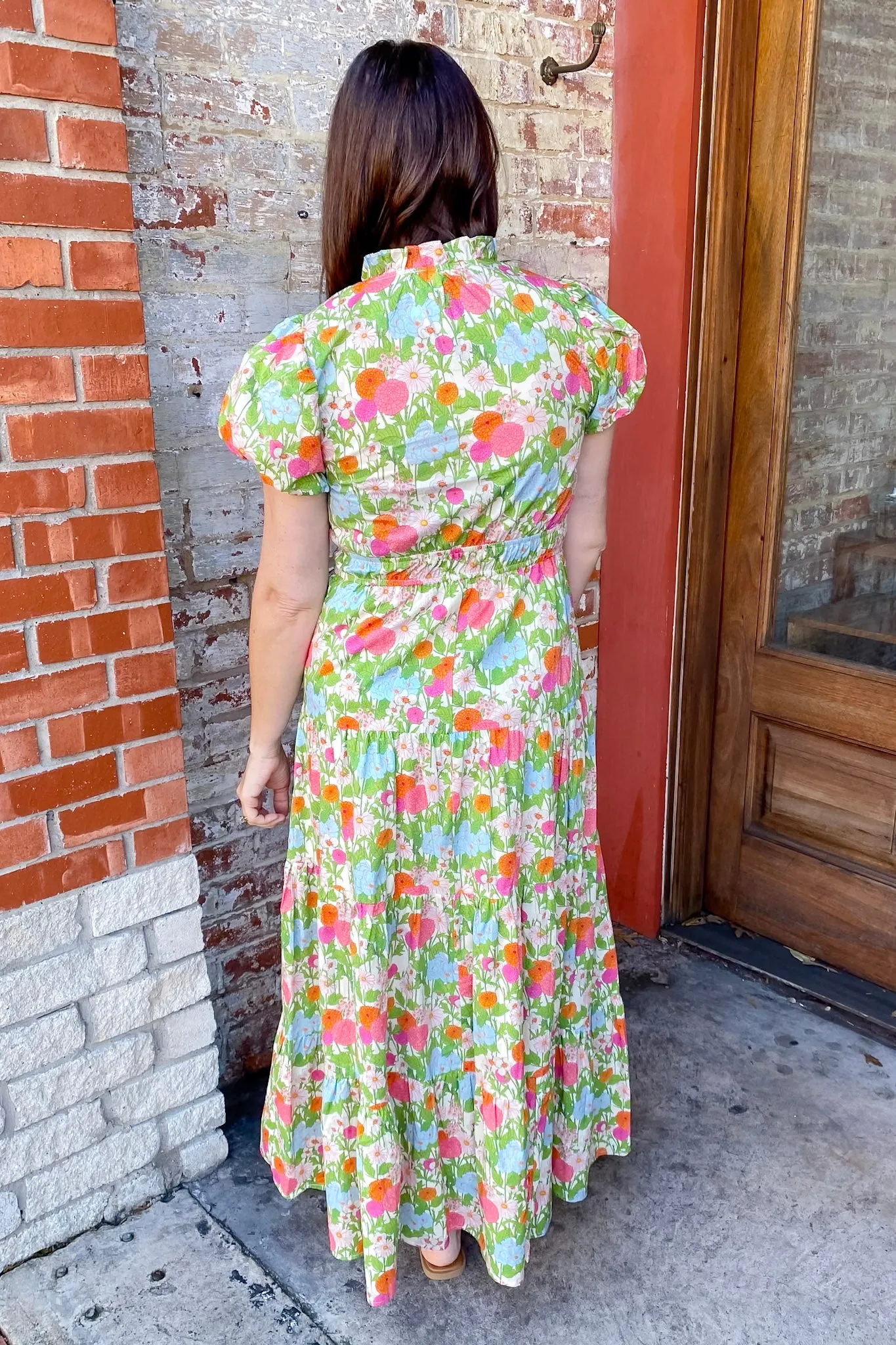 Garden Whisper Floral Print Marigold Midi Dress