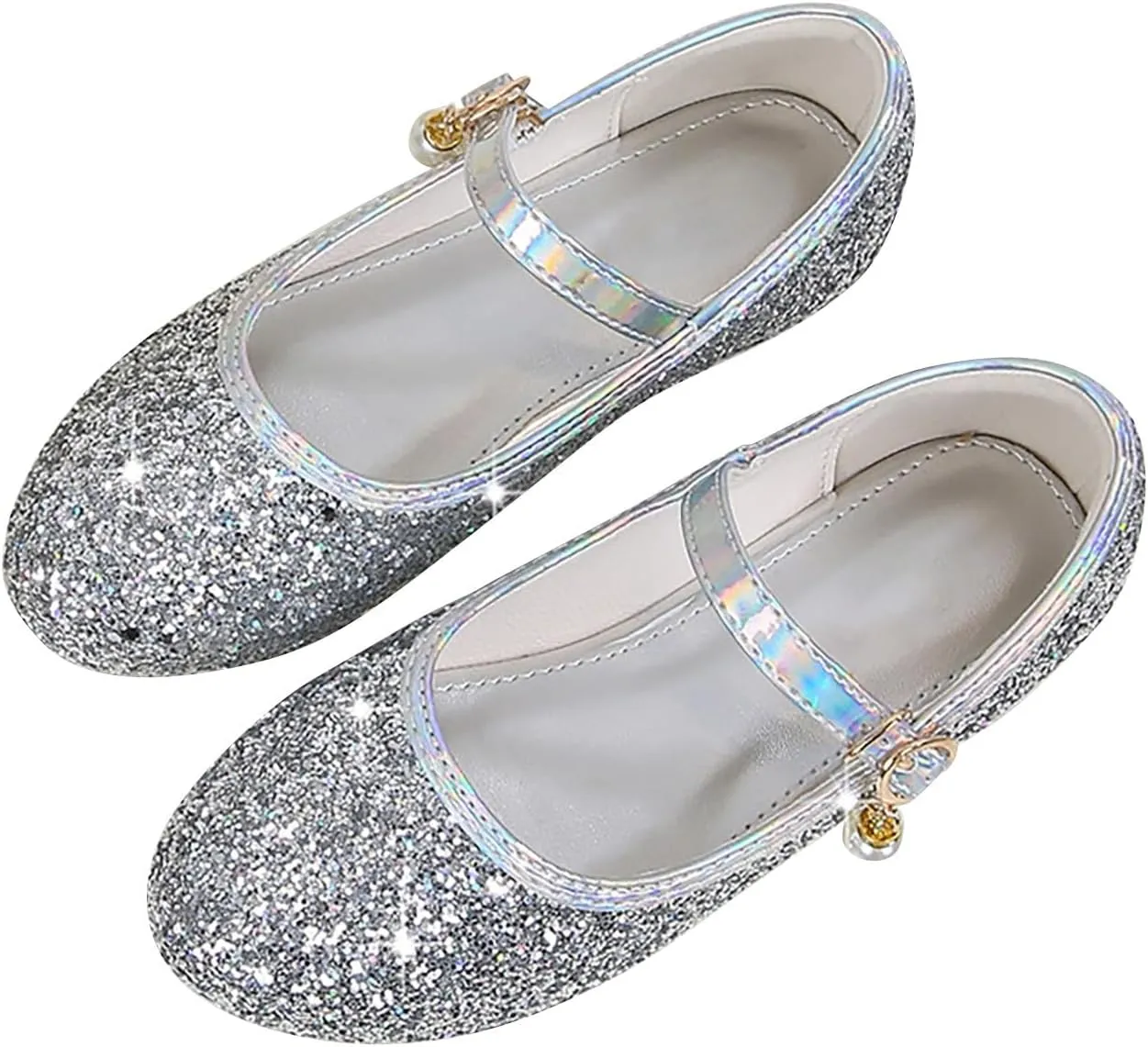 Girls Dress Shoes Glitter Ballet Flats Non-Slip Soft Mary Jane Flower Girl Princess Shoes for School Party Wedding
