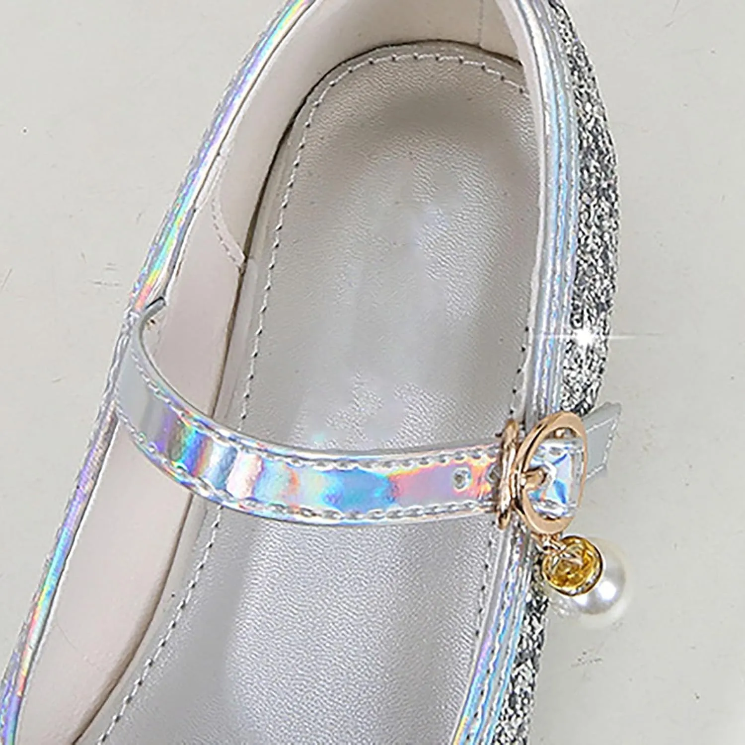 Girls Dress Shoes Glitter Ballet Flats Non-Slip Soft Mary Jane Flower Girl Princess Shoes for School Party Wedding