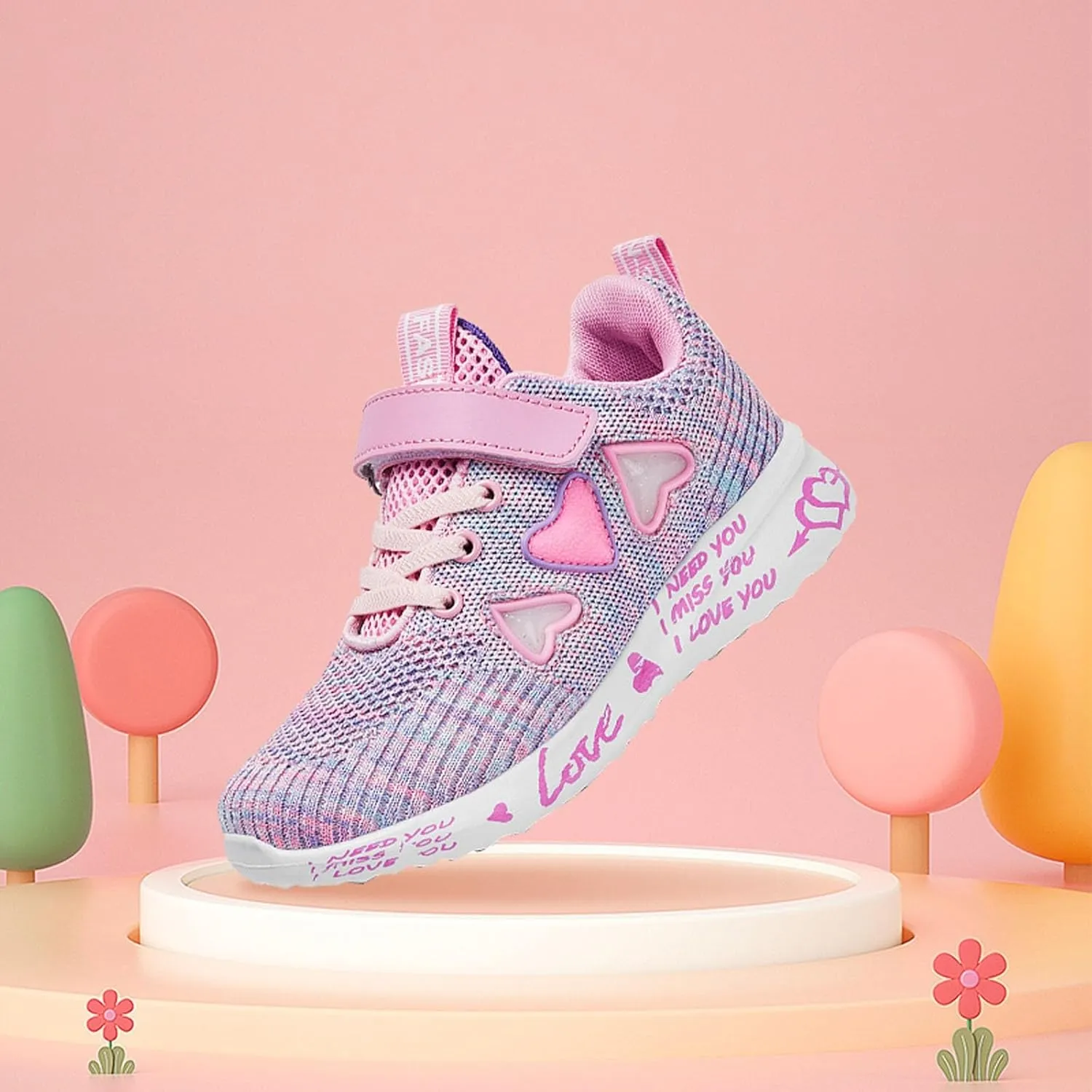 Girls Tennis Shoes Kids Fashion Sneaker Heart Pattern Athletic Running Tennis Sports Shoe with One Strap