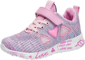 Girls Tennis Shoes Kids Fashion Sneaker Heart Pattern Athletic Running Tennis Sports Shoe with One Strap