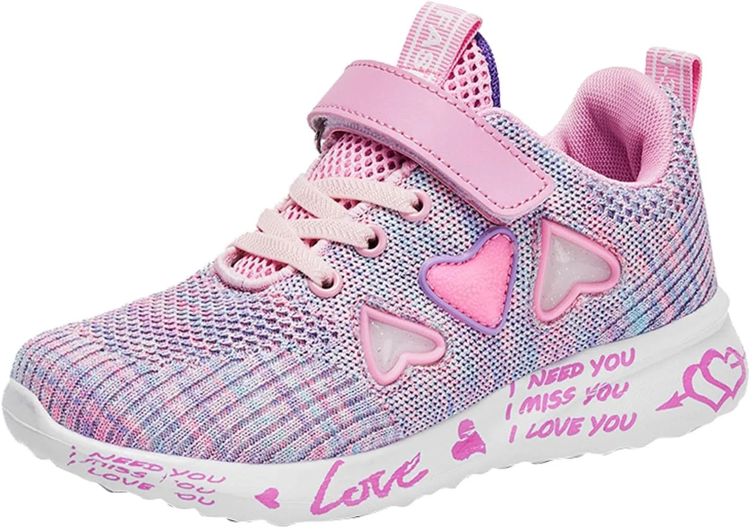 Girls Tennis Shoes Kids Fashion Sneaker Heart Pattern Athletic Running Tennis Sports Shoe with One Strap