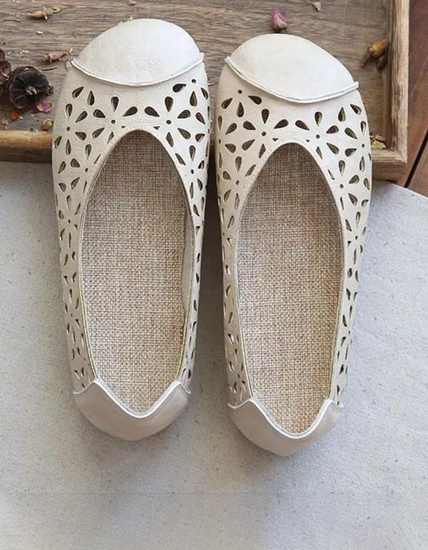 Handmade Soft Leather Hollow Retro Flats