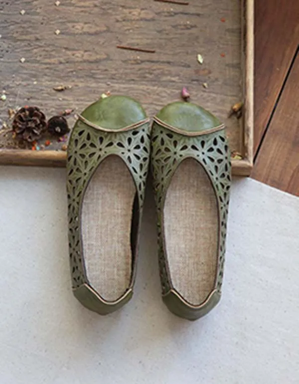 Handmade Soft Leather Hollow Retro Flats