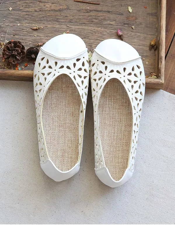 Handmade Soft Leather Hollow Retro Flats