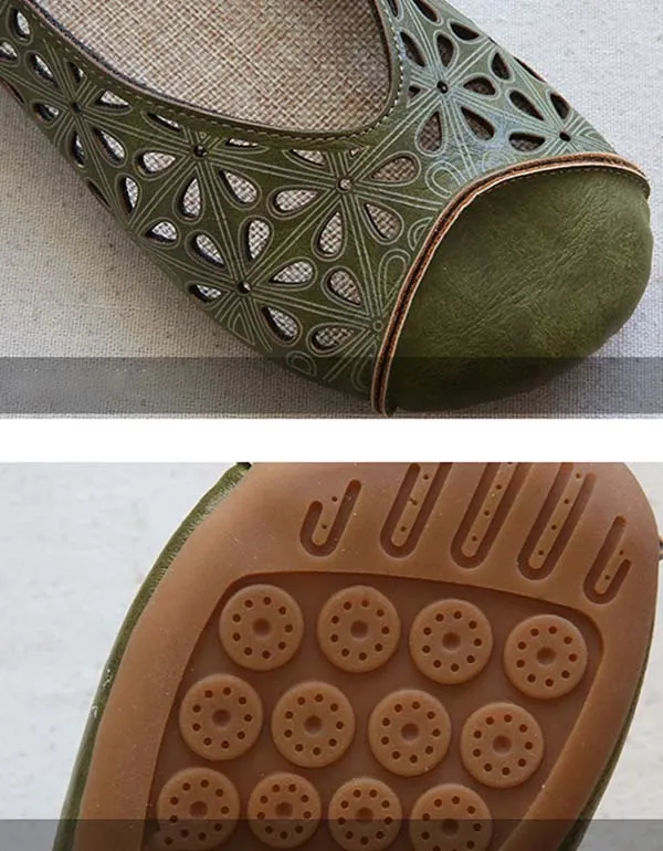 Handmade Soft Leather Hollow Retro Flats