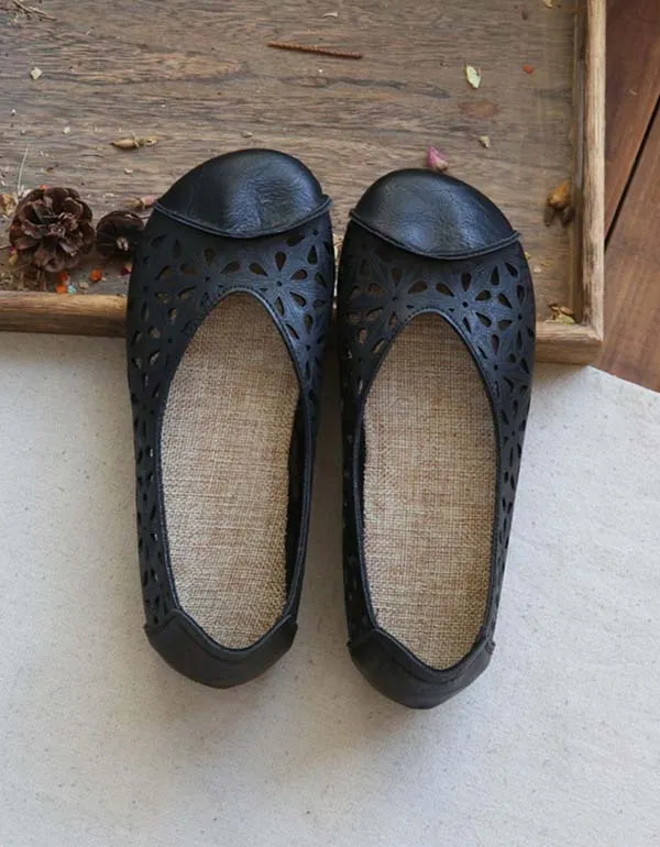 Handmade Soft Leather Hollow Retro Flats
