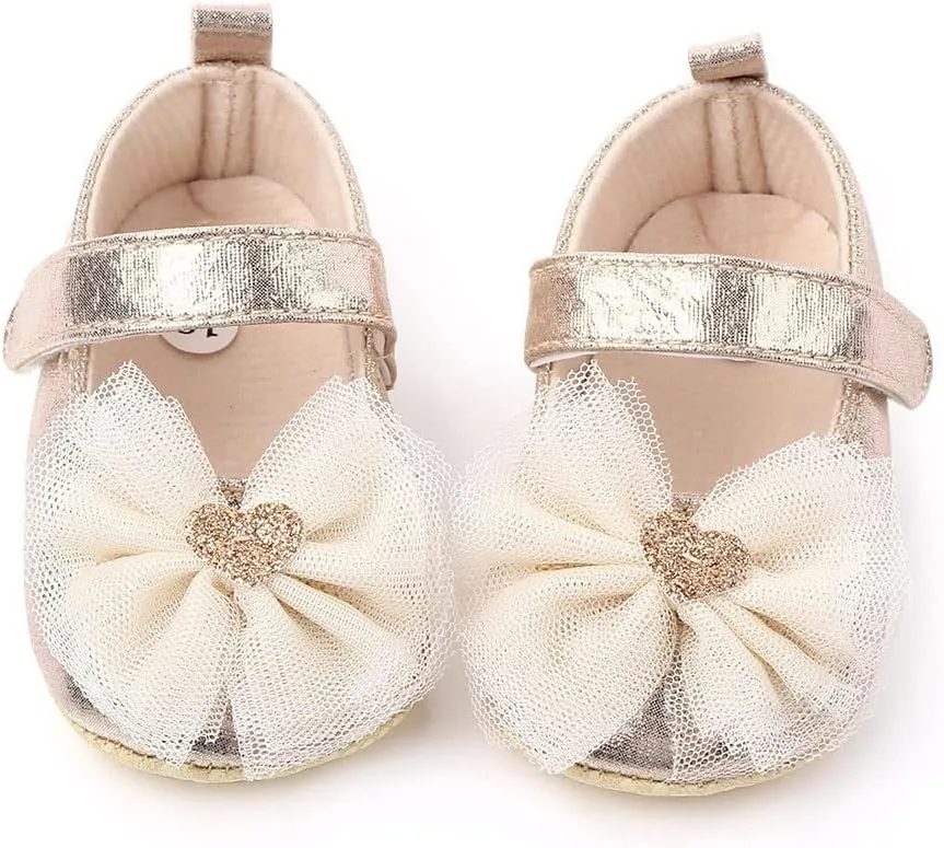 Infant Baby Girls Princess Wedding Dress Mary Jane Flats,Toddler Soft Sole Prewalker Sparkly Lightweight Shoes