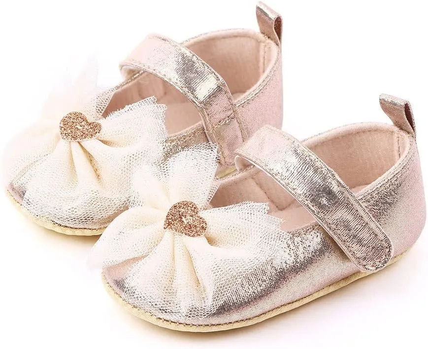 Infant Baby Girls Princess Wedding Dress Mary Jane Flats,Toddler Soft Sole Prewalker Sparkly Lightweight Shoes