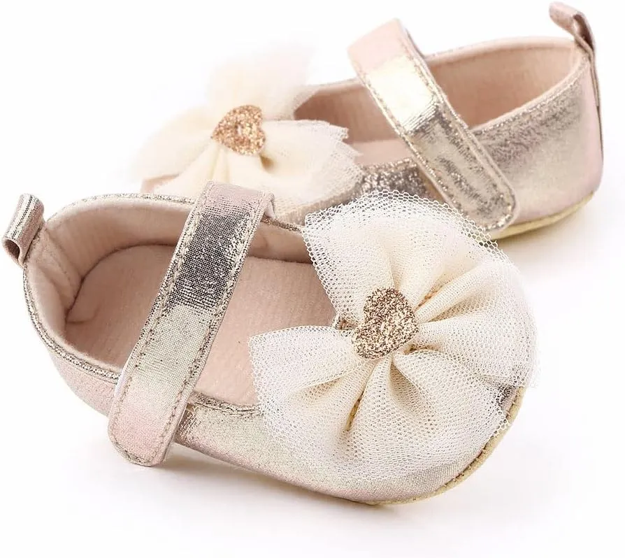 Infant Baby Girls Princess Wedding Dress Mary Jane Flats,Toddler Soft Sole Prewalker Sparkly Lightweight Shoes