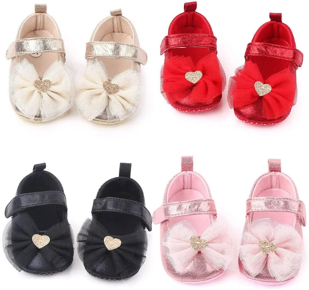 Infant Baby Girls Princess Wedding Dress Mary Jane Flats,Toddler Soft Sole Prewalker Sparkly Lightweight Shoes