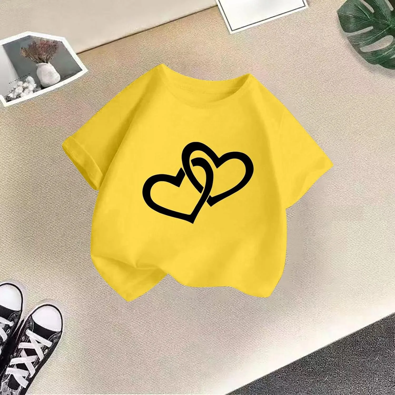 Kids Girls Cute Heart Graphic Print T-Shirts 2025 Trendy Short Sleeve Crewneck Loose Fit Basic Tee Athletic Running Top 1-14Y