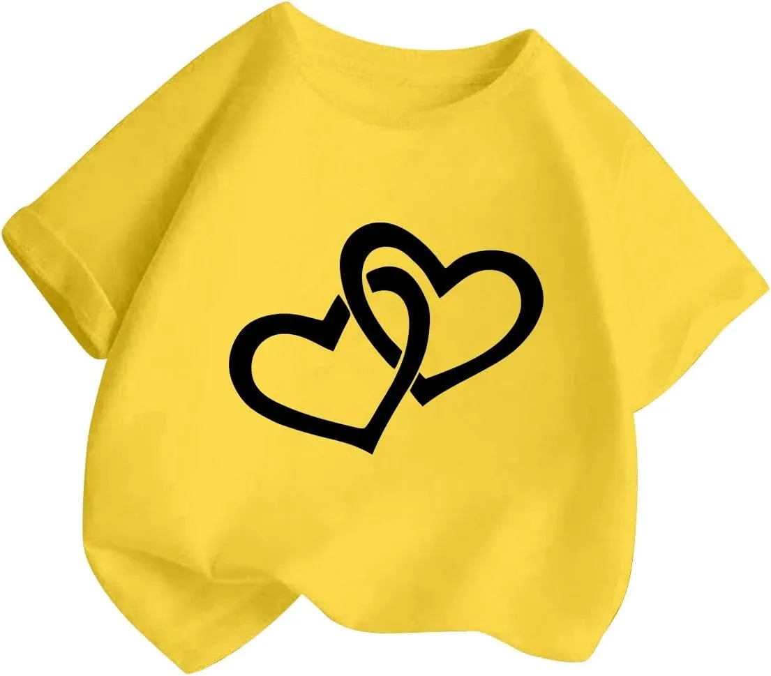 Kids Girls Cute Heart Graphic Print T-Shirts 2025 Trendy Short Sleeve Crewneck Loose Fit Basic Tee Athletic Running Top 1-14Y
