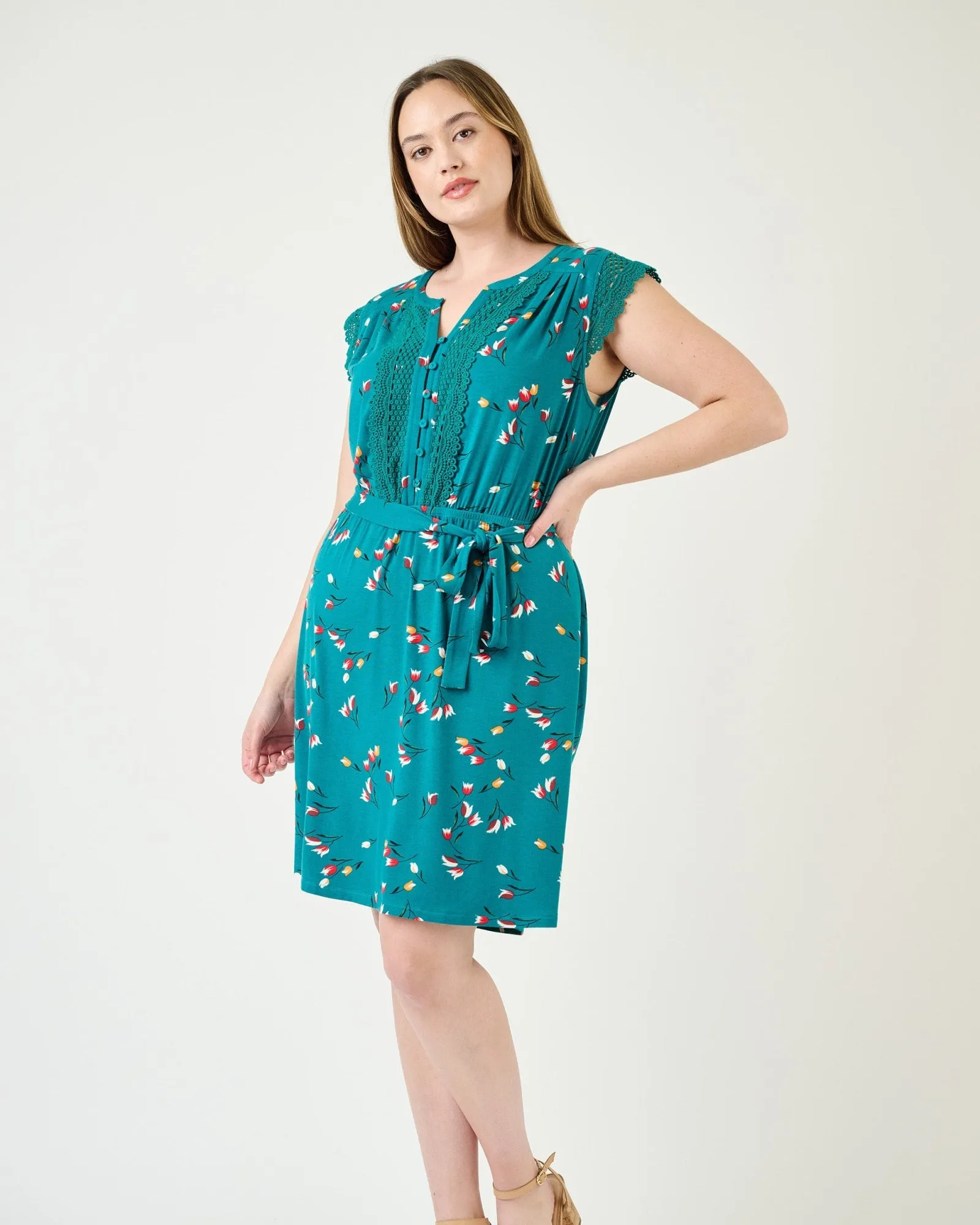 Lailah Floral Knit Dress | F412 Slate Teal