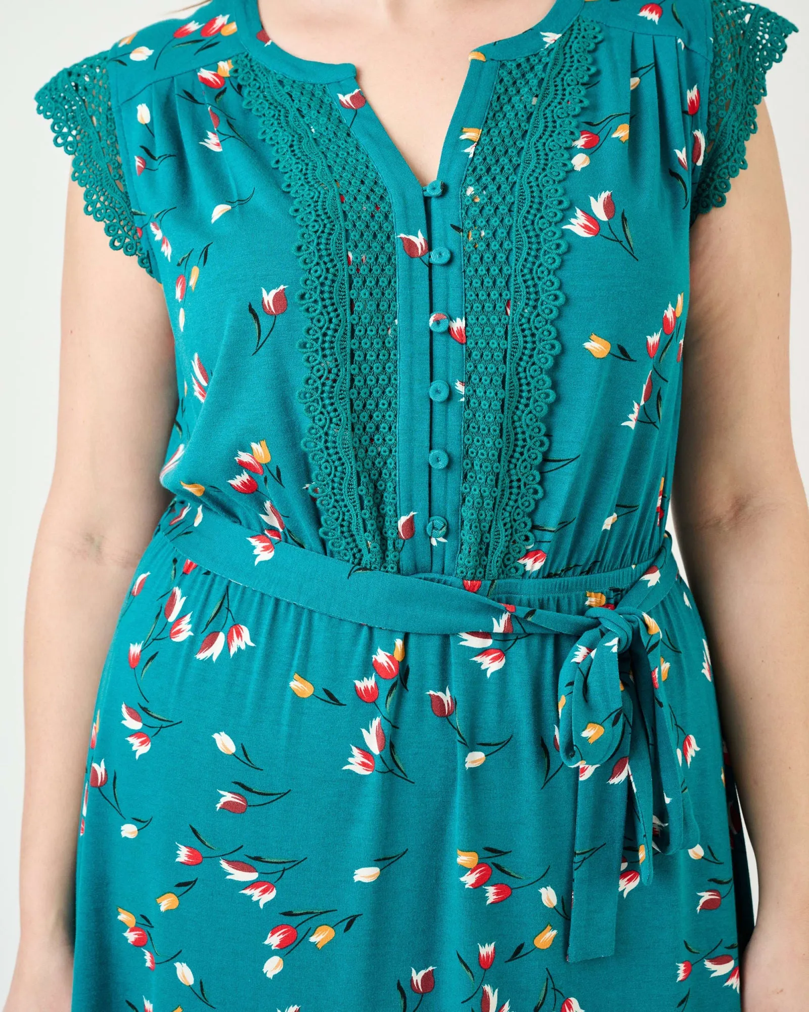 Lailah Floral Knit Dress | F412 Slate Teal