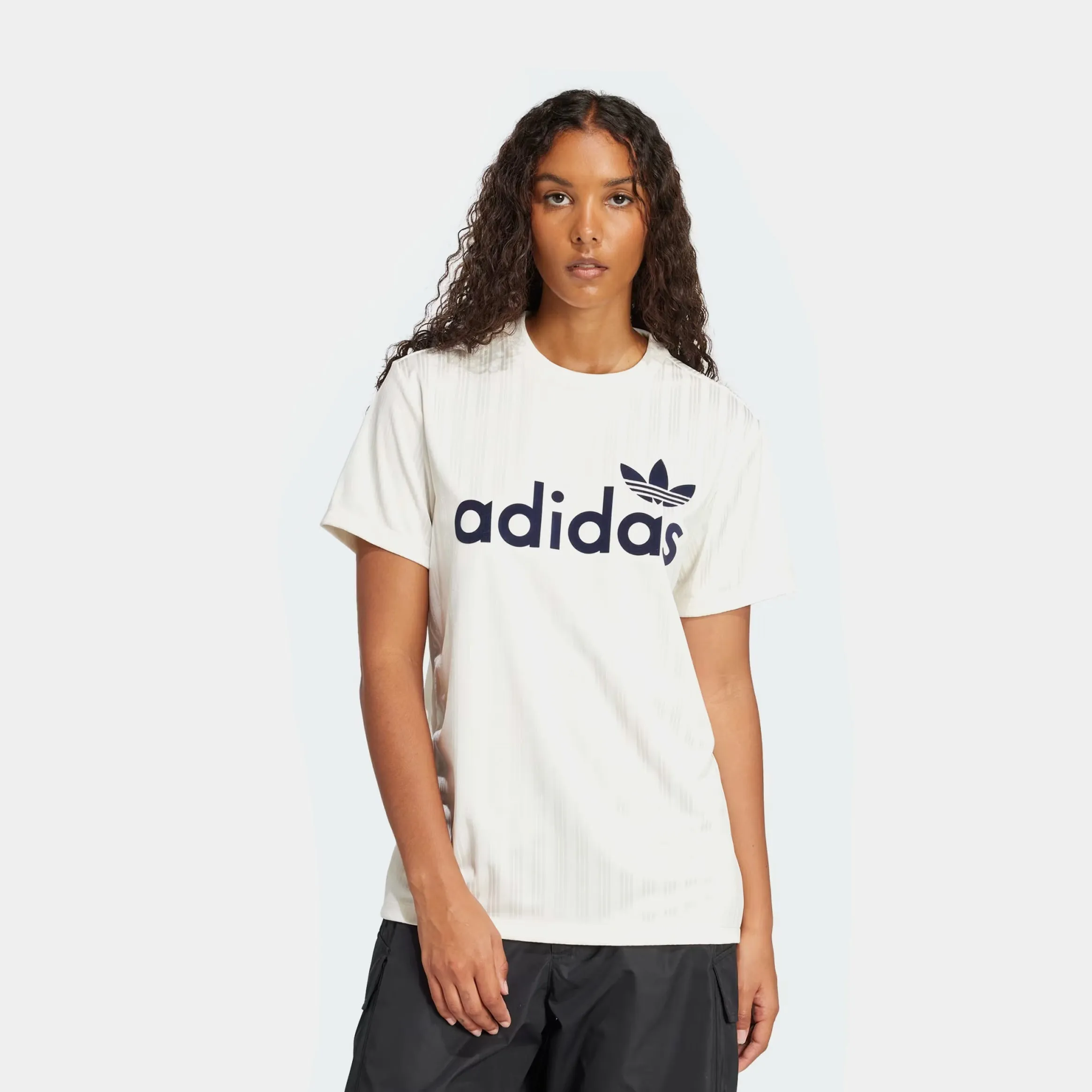 Linear Graphic Womens Short Sleeve Shirt (White/Navy)