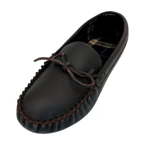 Men's Tartan Lined Leather Moccasins Slippers (FINAL Clearance 11, 12 ONLY)