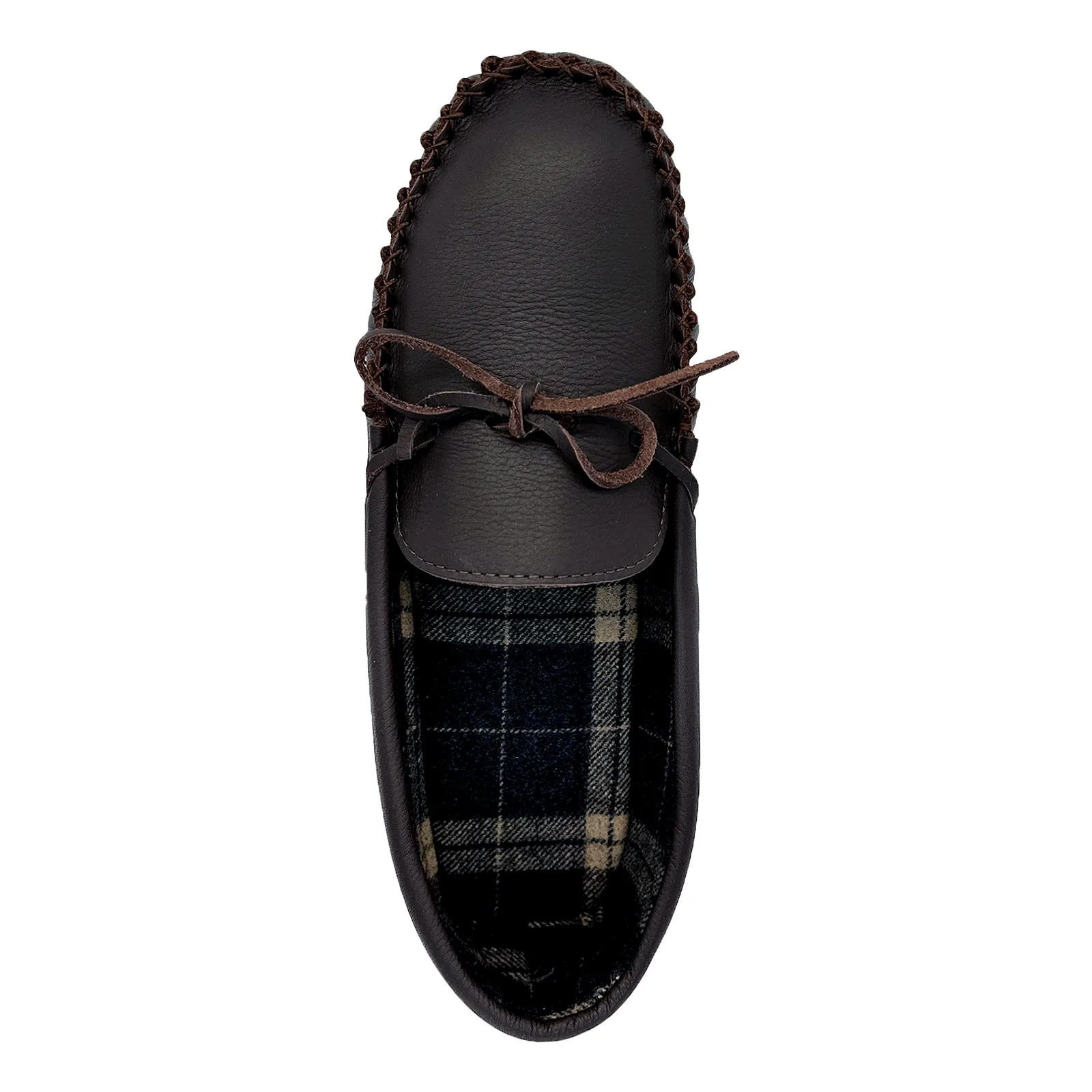 Men's Tartan Lined Leather Moccasins Slippers (FINAL Clearance 11, 12 ONLY)
