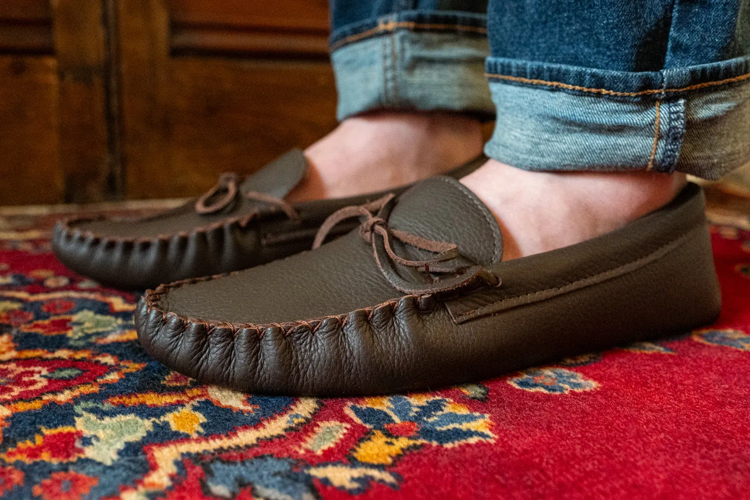 Men's Tartan Lined Leather Moccasins Slippers (FINAL Clearance 11, 12 ONLY)