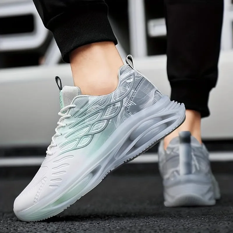 Men's Trendy Sneakers with Wing Pattern Shock Absorption Non Slip Lace Up Comfy for Outdoor Running Workout Hiking All Seasons