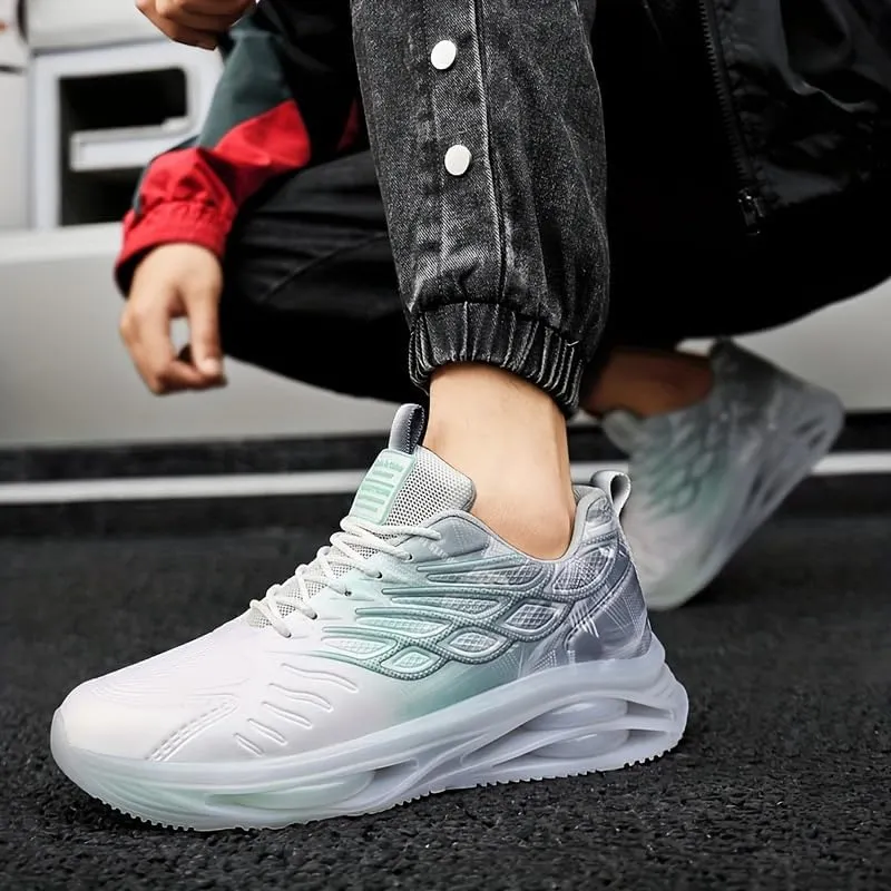 Men's Trendy Sneakers with Wing Pattern Shock Absorption Non Slip Lace Up Comfy for Outdoor Running Workout Hiking All Seasons