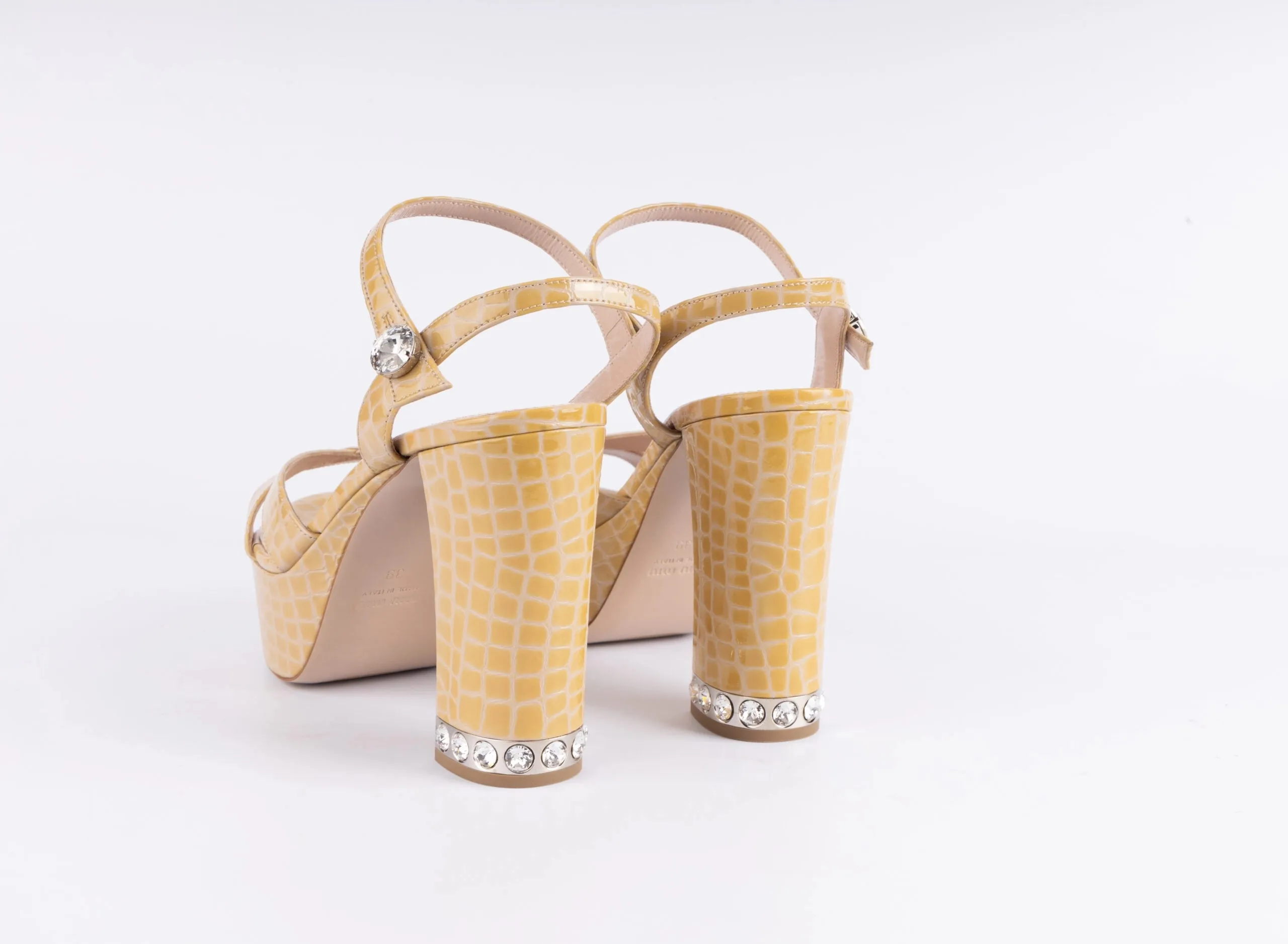 Miu Miu Croc Embossed Leather Block Heel