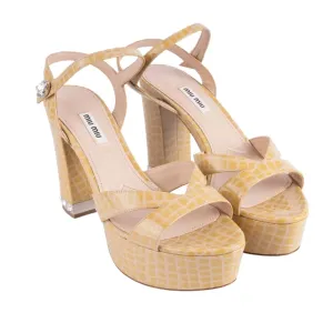 Miu Miu Croc Embossed Leather Block Heel