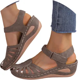 Orthopedic Platform Sandals for Women,2025 Summer Closed Toe Solid Color Ankle Strap Platform Wedge Shoes Slip On Walking Hollow Out Comfortable Beach Vacation Breathable Casual Low Wedges Sandals
