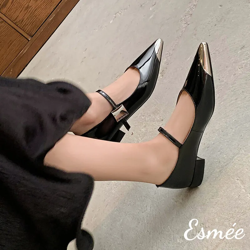 Patent Leather Mary Janes with Silver Toe Cap