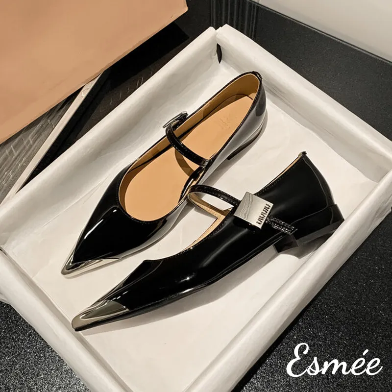 Patent Leather Mary Janes with Silver Toe Cap