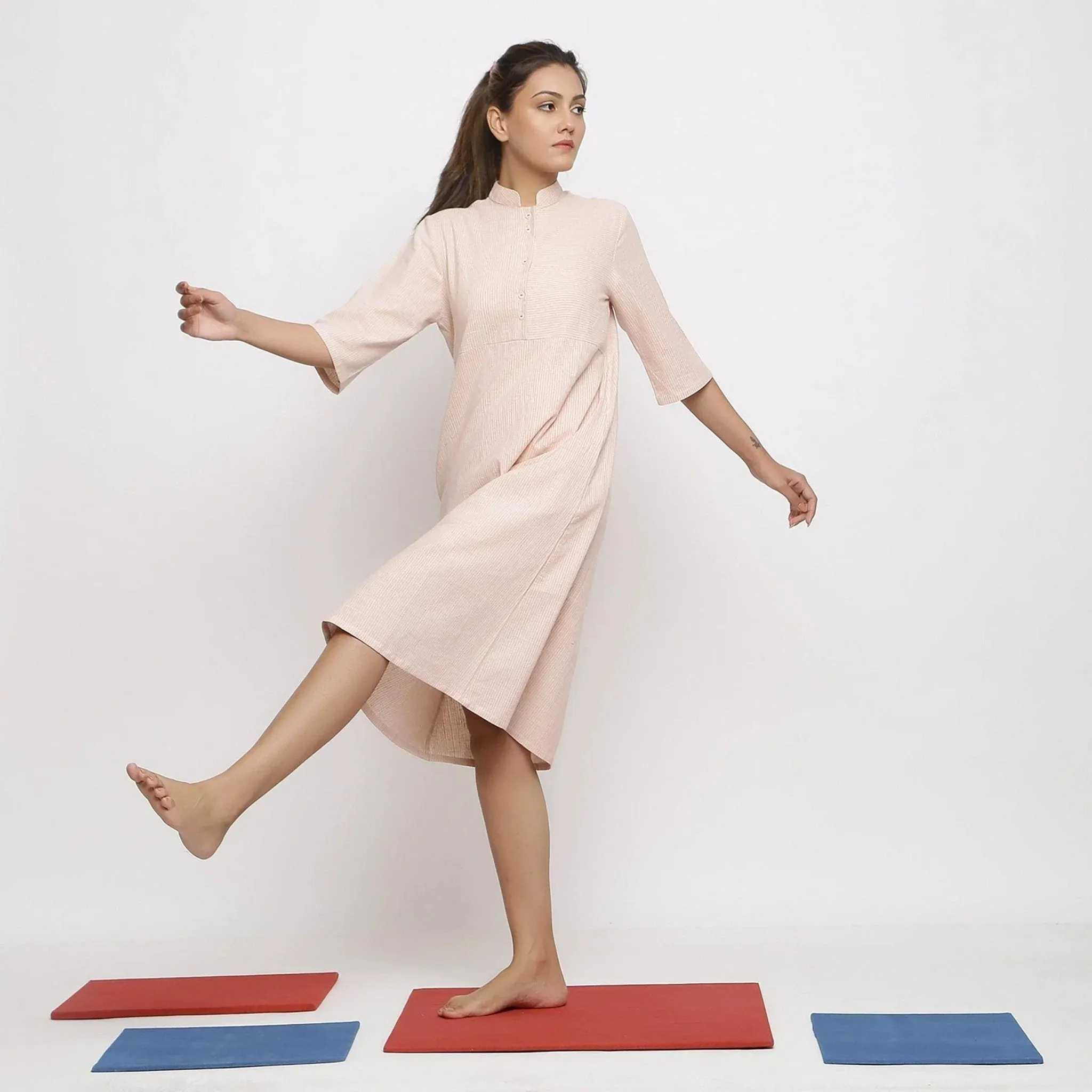 Pink Vegetable Dyed Cotton Button-Down Dress