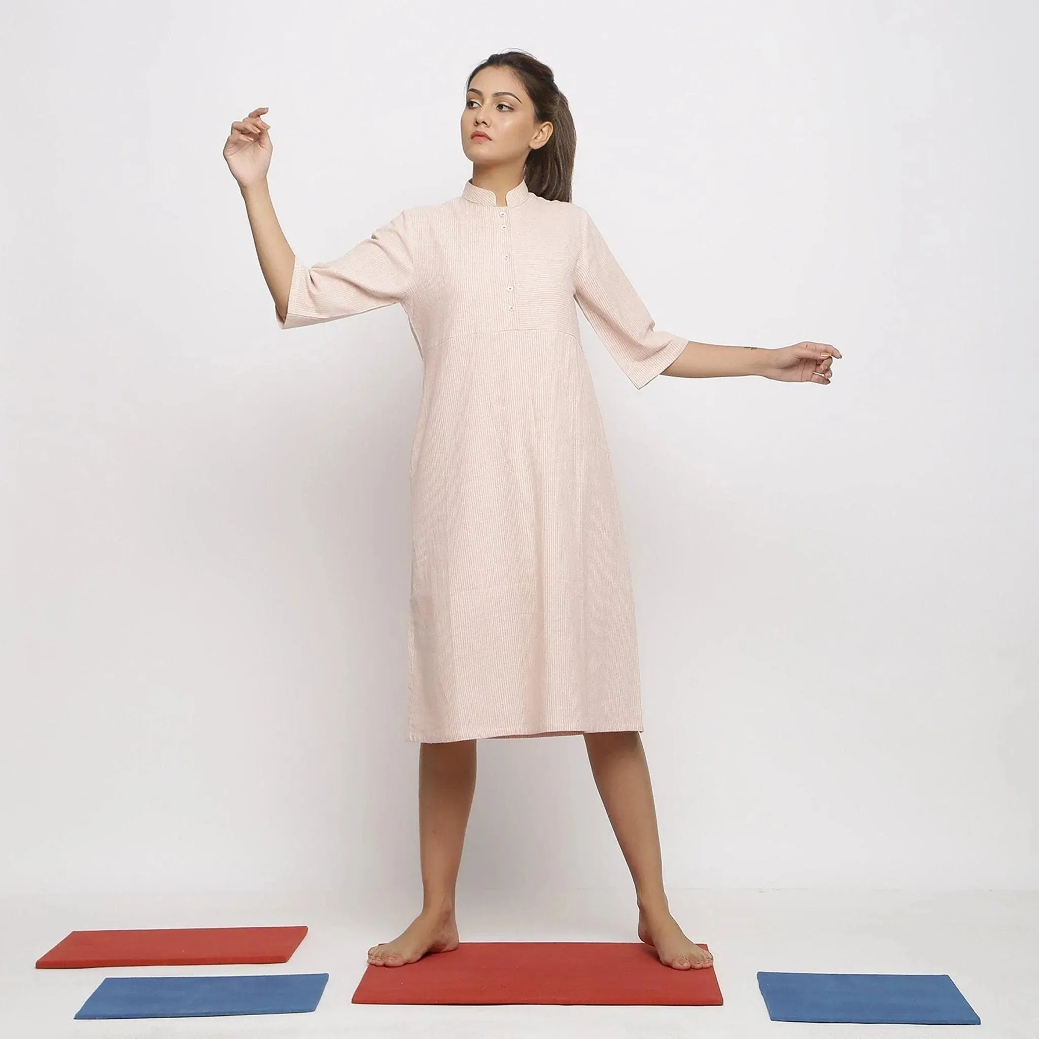Pink Vegetable Dyed Cotton Button-Down Dress