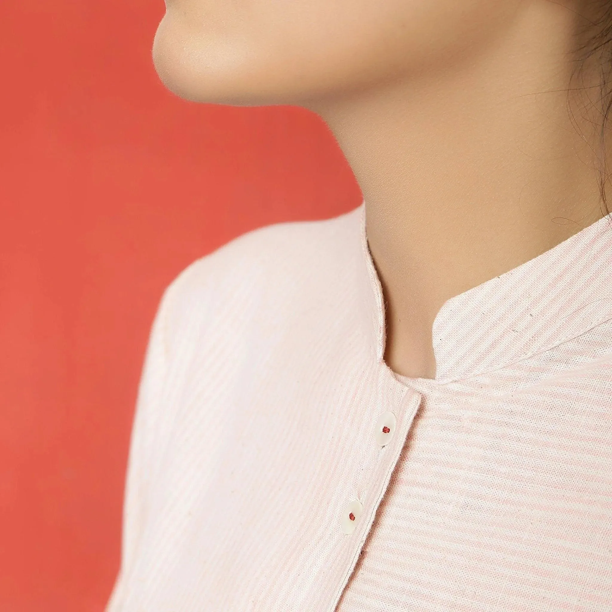 Pink Vegetable Dyed Cotton Button-Down Dress
