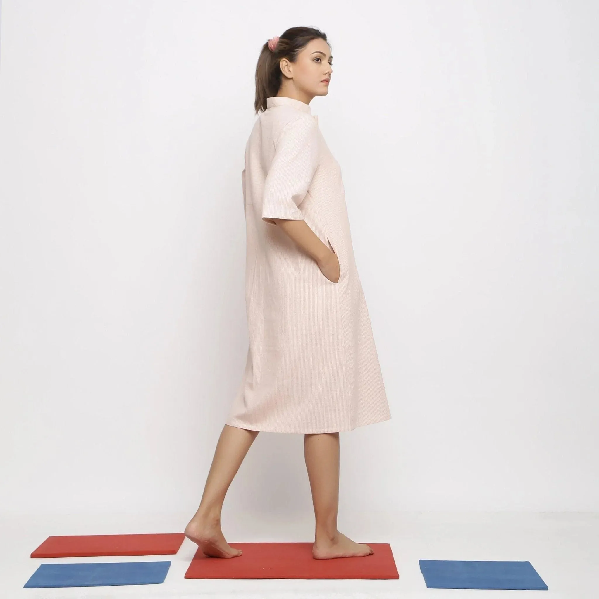 Pink Vegetable Dyed Cotton Button-Down Dress