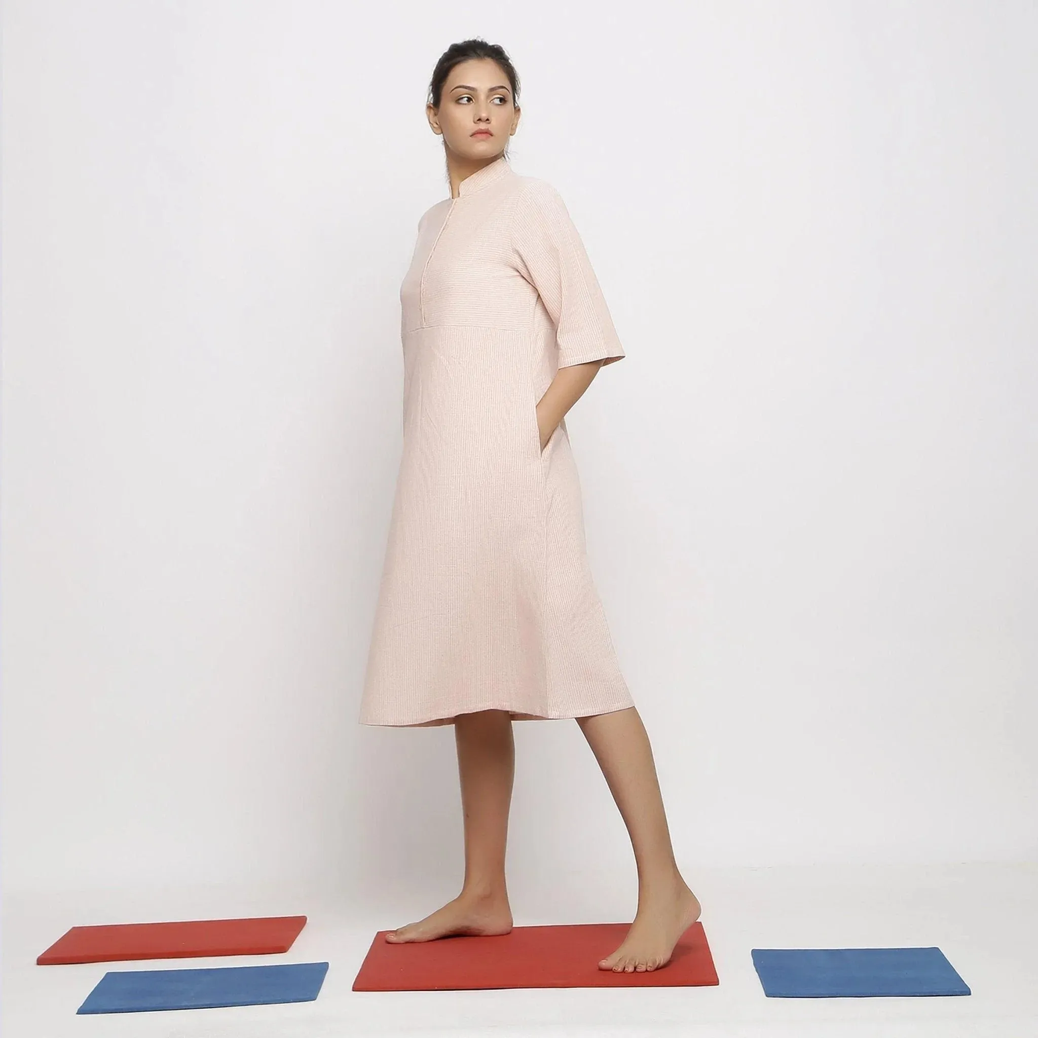 Pink Vegetable Dyed Cotton Button-Down Dress