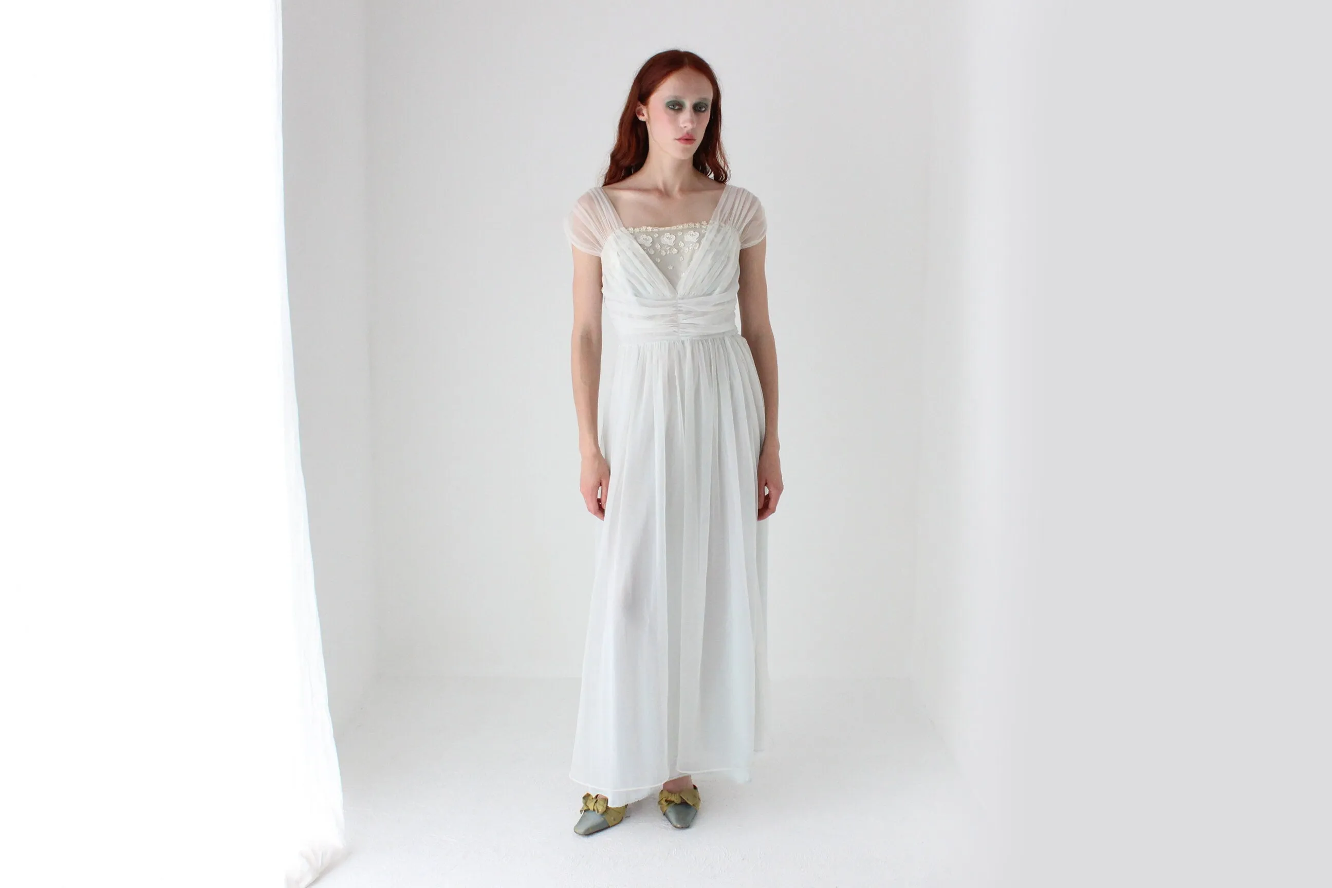 Rare 1950s Delicate Pastel Nylon Nightgown Boudoir Dress