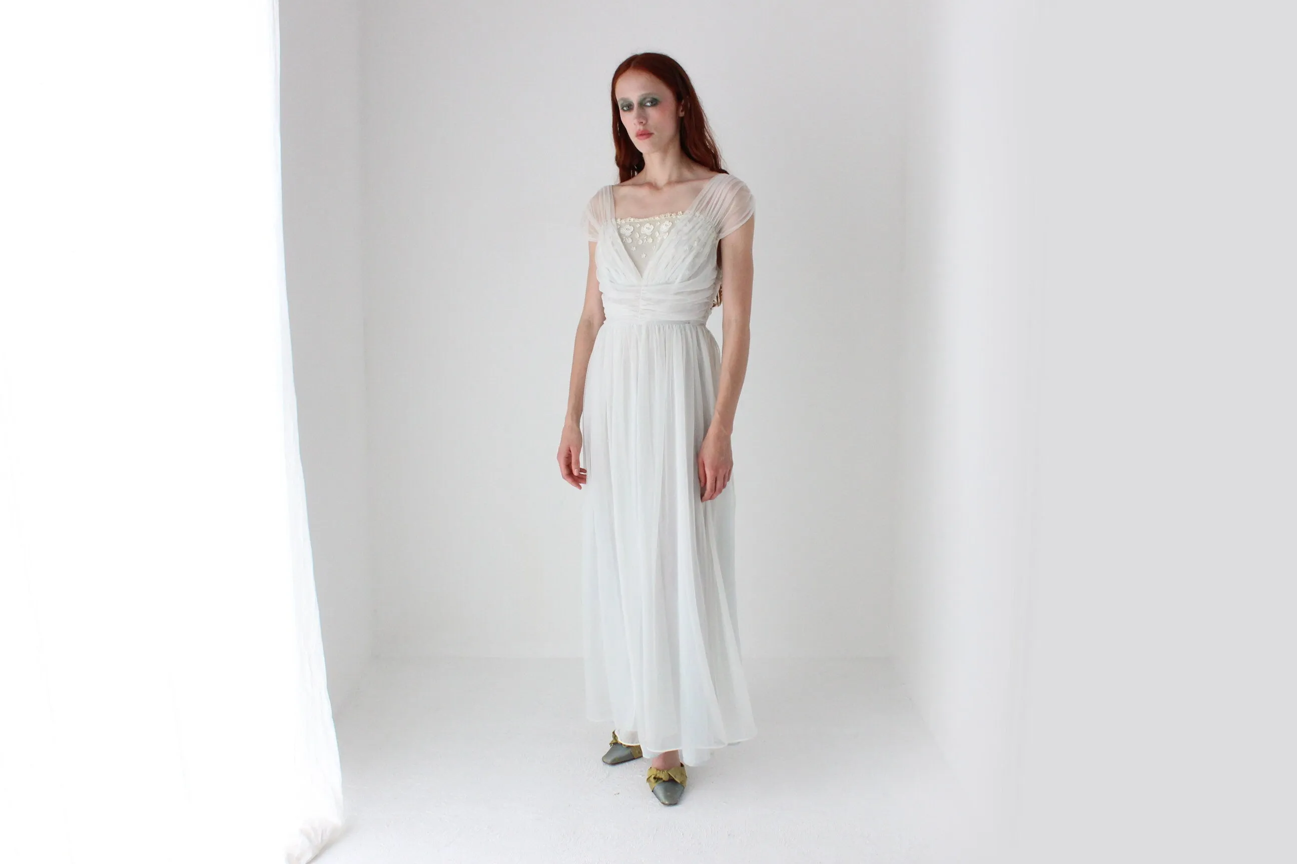 Rare 1950s Delicate Pastel Nylon Nightgown Boudoir Dress