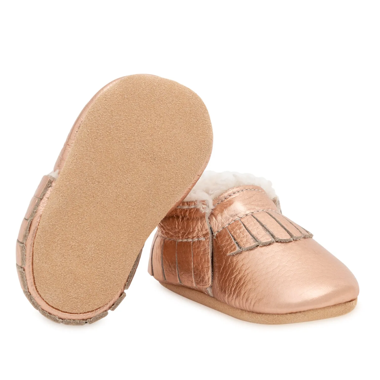 Rose Gold Sherpa Moccasins
