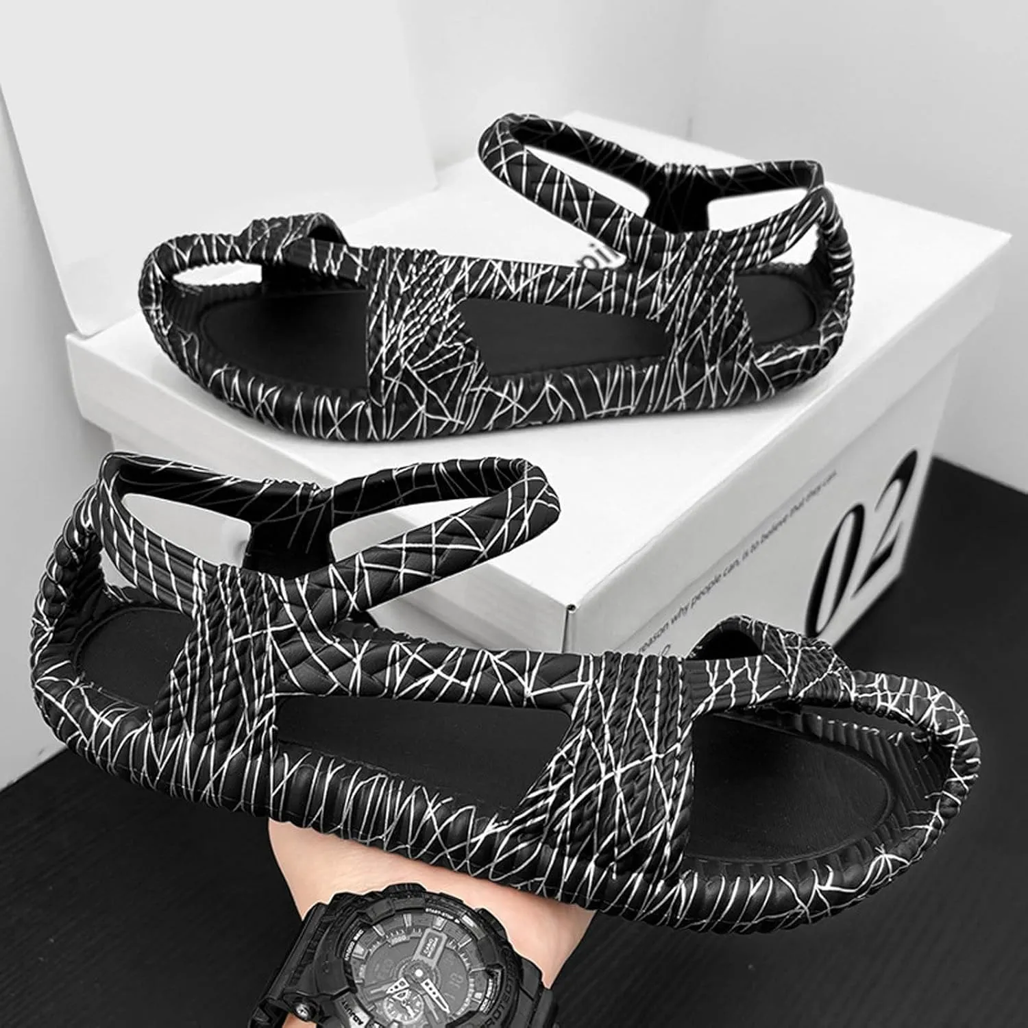Sandals Men's EVA Woven Straw Shoes Retro Ethnic Couples Beach Handmade Shoes Large Size Women Sandals for