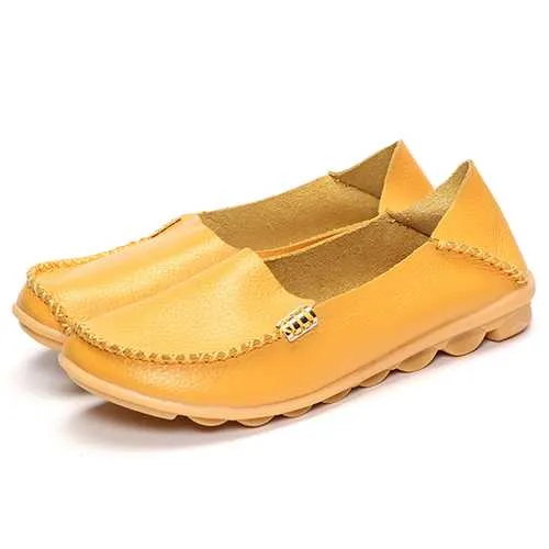 Soft Leather Round Toe Comfy Flats For Women