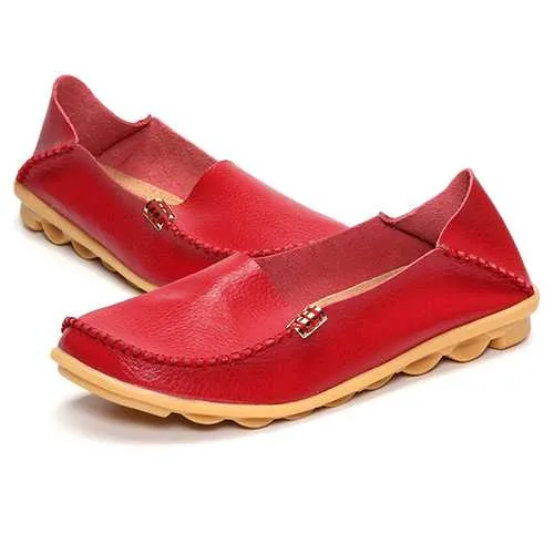Soft Leather Round Toe Comfy Flats For Women
