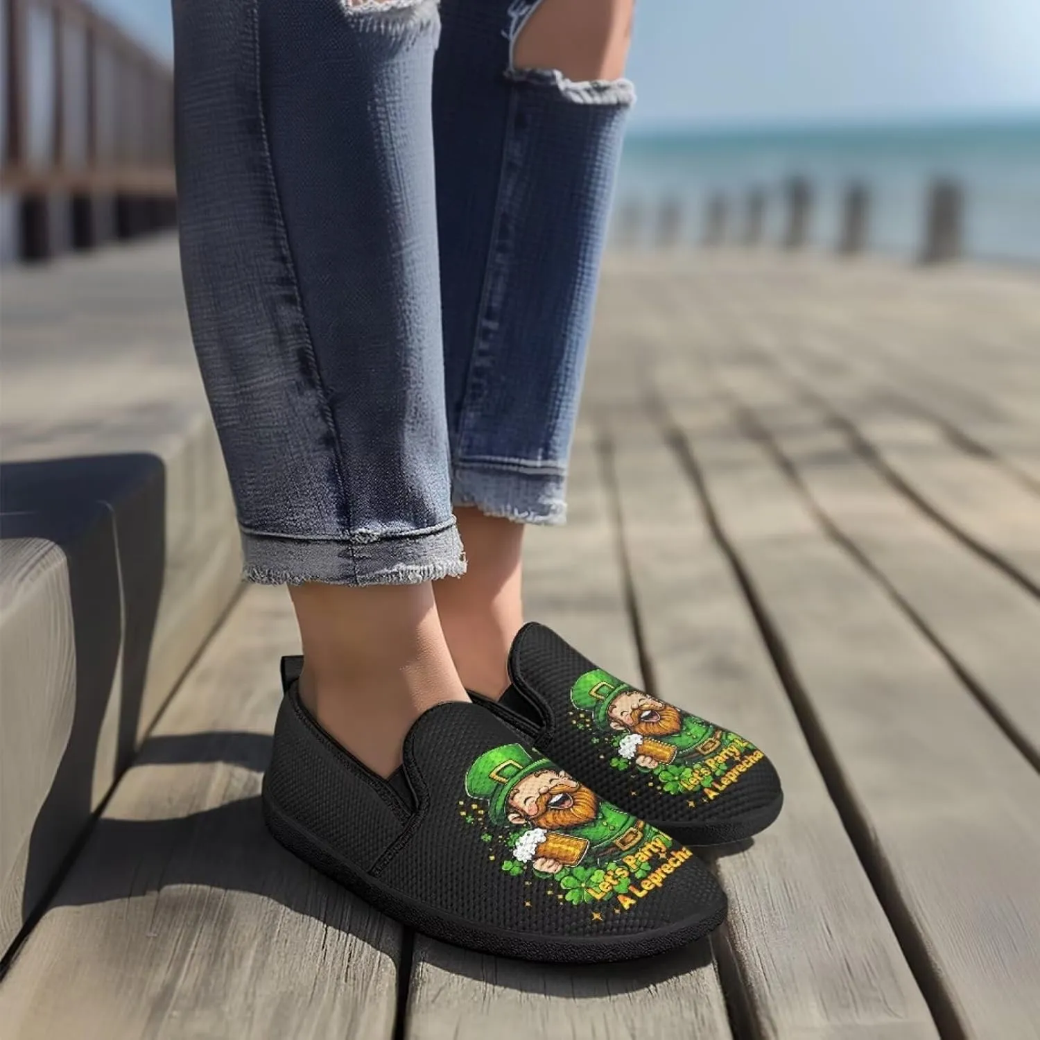St. Patrick's Day Holiday Dress Walking Shoes Women Trendy Casual Sneakers Comfy Slip On Breathable Gym Workout Fitness Size 5.5-10.5