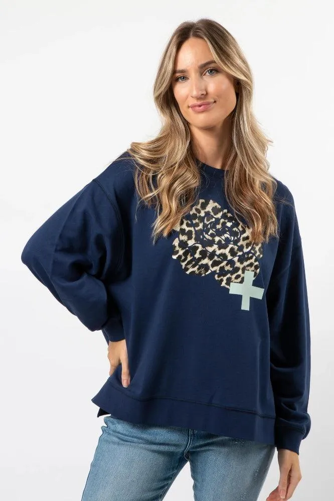 Stella and Gemma Leopard Rose Sunday Sweater Navy