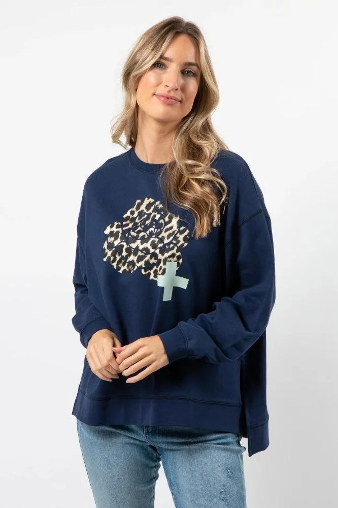 Stella and Gemma Leopard Rose Sunday Sweater Navy