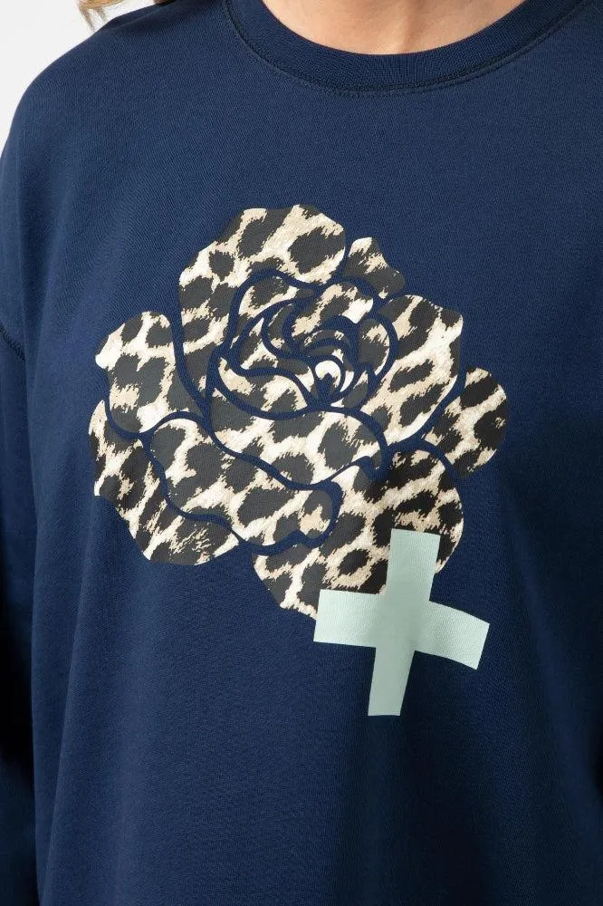 Stella and Gemma Leopard Rose Sunday Sweater Navy