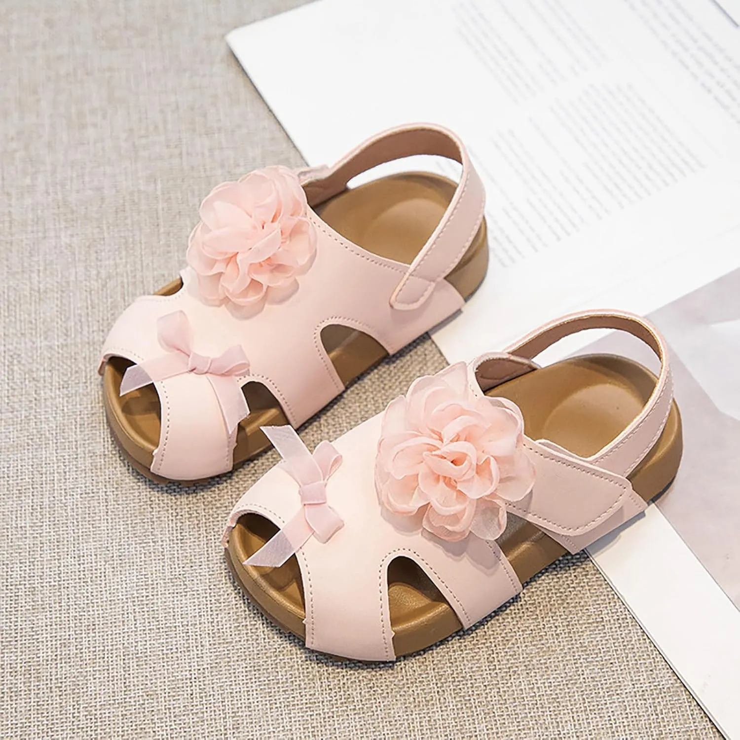 Summer Flower Girl Shoes Girls Shoes Comfortable Soft Sole Sandals Fashionable Flower Open Toe Beach Sandals Girl Wedding Party for Toddler Big Kid