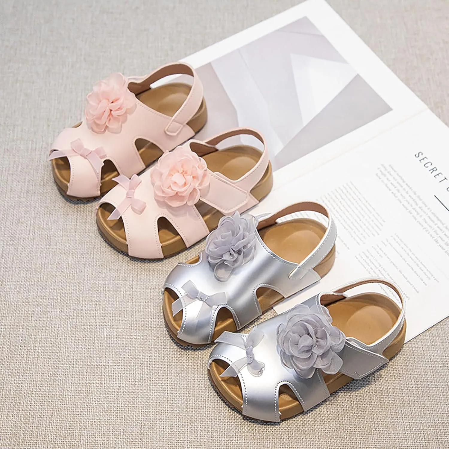 Summer Flower Girl Shoes Girls Shoes Comfortable Soft Sole Sandals Fashionable Flower Open Toe Beach Sandals Girl Wedding Party for Toddler Big Kid