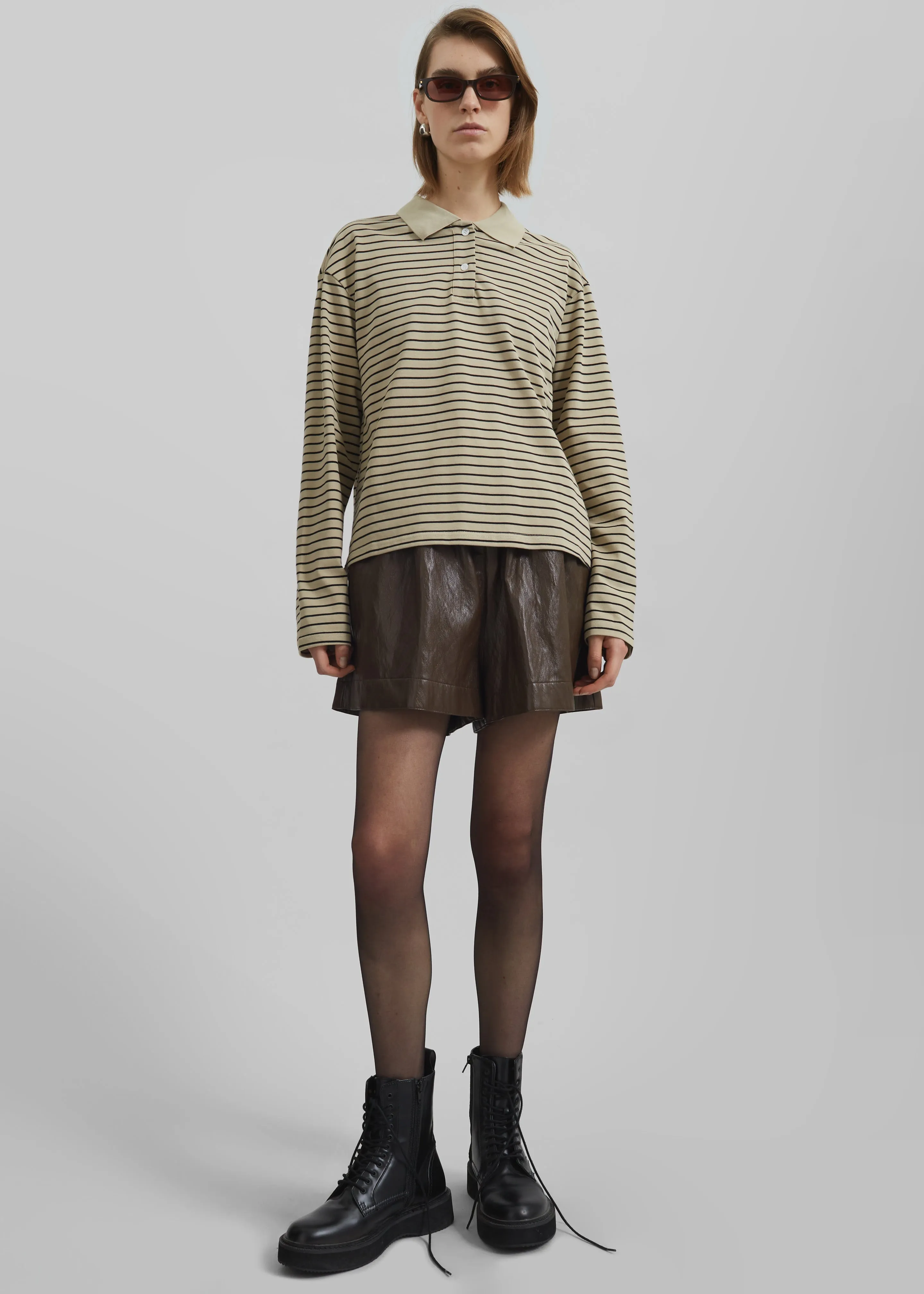 Taryn Striped Polo - Beige/Black Stripe