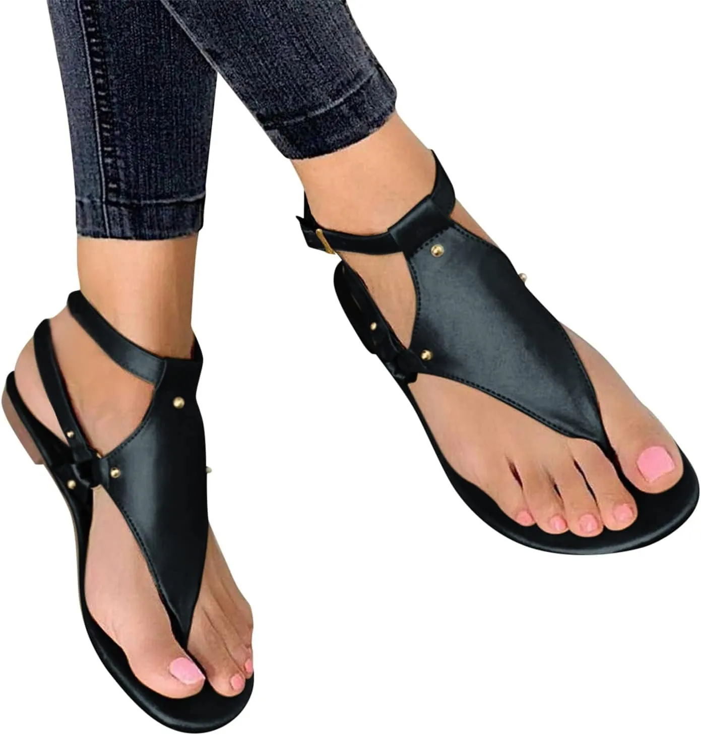 Thong Sandals for Women Summer Boho Beach Sandal Dressy Open Toe Sandals Buckle Ankle Strap Retro Non Slip Flip-Flops Comfortable Casual Walking Shoes