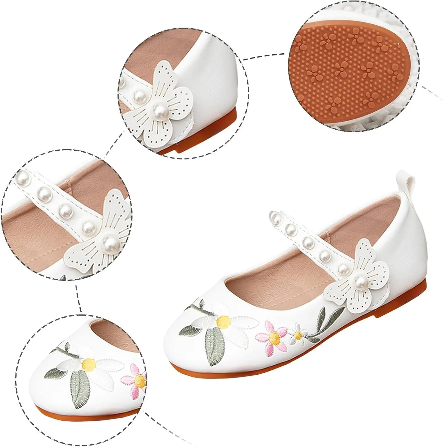 Toddler Girl Sandals Girls White Princess Shoes Embroidered Cute Children's Shoes Little Girl Bow Pearl Flat Kids Closed Toe Water Sandal